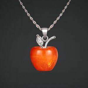 Red Apple Silver Plated CZ Pendant Necklace Jewelry for Women & Teacher Gift 18"